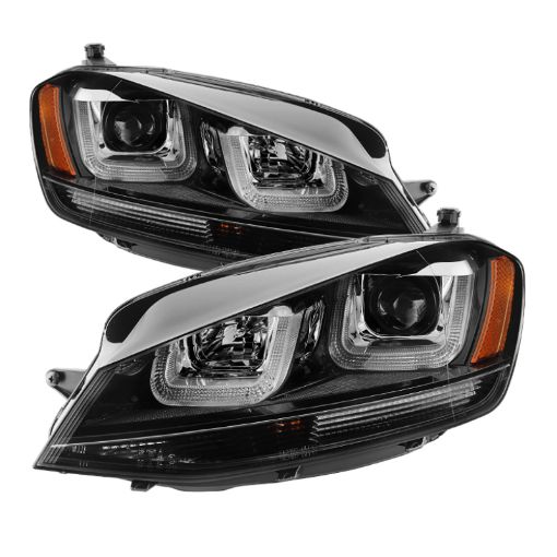 Picture of Spyder Volkswagen Golf VII 14 - 16 Projector Headlights DRL LED Blk Stripe Blk PRO - YD - VG15 - BLK - DRL - BK