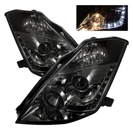 Picture of Spyder Nissan 350Z 03 - 05 Projector Headlights Halogen Model Only - DRL Smoke PRO - YD - N350Z02 - DRL - SM