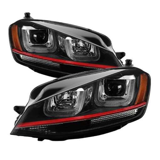Picture of Spyder Volkswagen Golf VII 14 - 16 Projector Headlights DRL LED Red Stripe Blk PRO - YD - VG15 - RED - DRL - BK