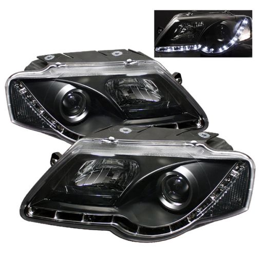 Picture of Spyder Volkswagen Passat 06 - 08 Projector Headlights DRL Black High H1 Low H1 PRO - YD - VP06 - DRL - BK