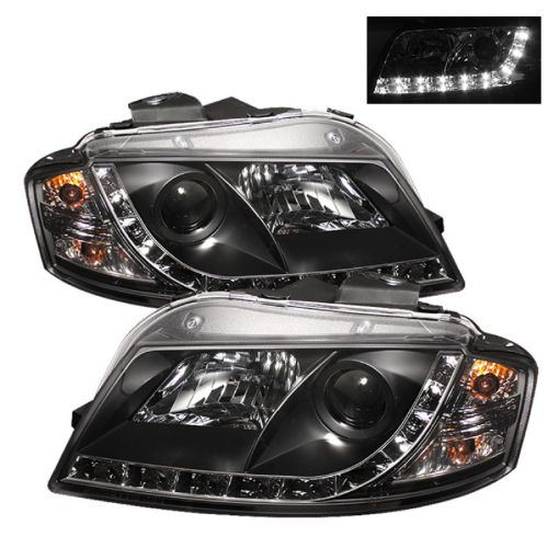 Picture of Spyder Audi A3 06 - 08 Projector Headlights Halogen Model Only - DRL Black PRO - YD - AA306 - DRL - BK