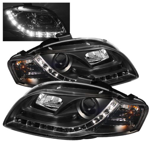 Picture of Spyder Audi A4 06 - 08 Projector Headlights Halogen Model Only - DRL Black PRO - YD - AA405 - DRL - BK