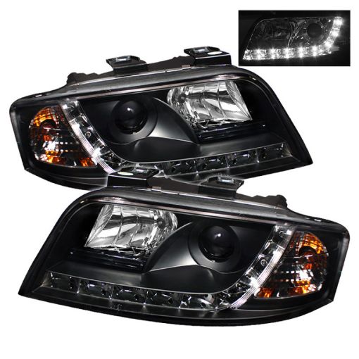 Picture of Spyder Audi A6 02 - 04 Projector Headlights Halogen Model Only - DRL Black PRO - YD - ADA601 - DRL - BK