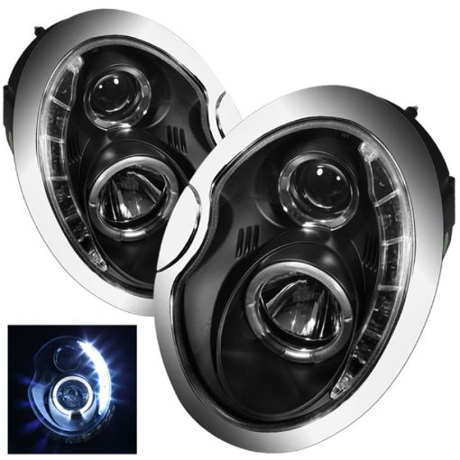Picture of Spyder Mini Cooper 02 - 06 Projector Headlights DRL Black High H1 Low H1 PRO - YD - MC02 - DRL - BK