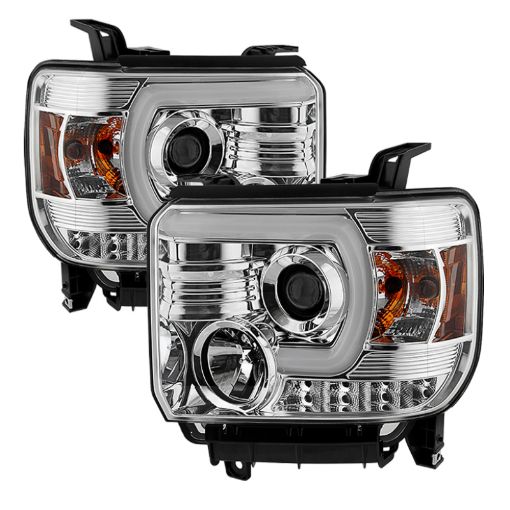 Picture of Spyder GMC Sierra 14 - 16 Projector Headlights Light Bar DRL Chrome PRO - YD - GS14 - LBDRL - C