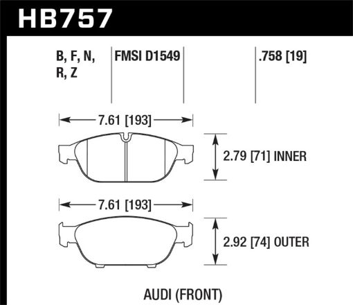 Picture of Hawk Audi 2013 A5 Quattro 12 - 16 A6 QuattroA7 QuattroA8 Quattro PC Front Brake Pads