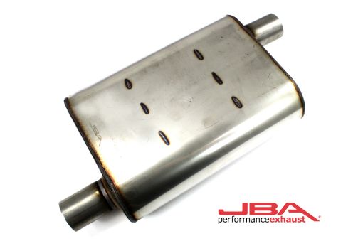 Picture of JBA Universal Chambered Style 304SS Muffler 13x9.75x4 2in Inlet Diameter OffsetOffset