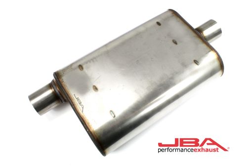 Picture of JBA Universal Chambered Style 304SS Muffler 13x9.75x4 2.5in Inlet Diameter OffsetCenter