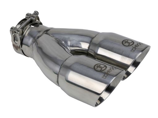 Picture of aFe Takeda 2.5in 304 Stainless Steel Clamp - on Exhaust Tip 2.5in Inlet 3in Dual Outlet - Polished