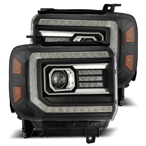 Picture of AlphaRex 14 - 18 GMC Sierra LUXX LED Proj Headlights Plank Style Black wActiv LightSeq SignalDRL