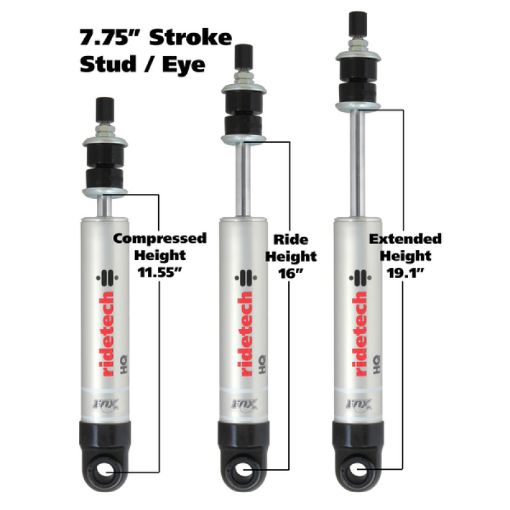 Picture of Ridetech HQ Series Shock Absorber Single Adjustable 7.55in Stroke EyeStud Mounting 11.55in x 19.1in