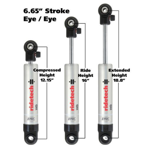 Picture of Ridetech HQ Series Shock Absorber Single Adjustable 6.65in Stroke EyeEye Mounting 12.15in x 18.8in